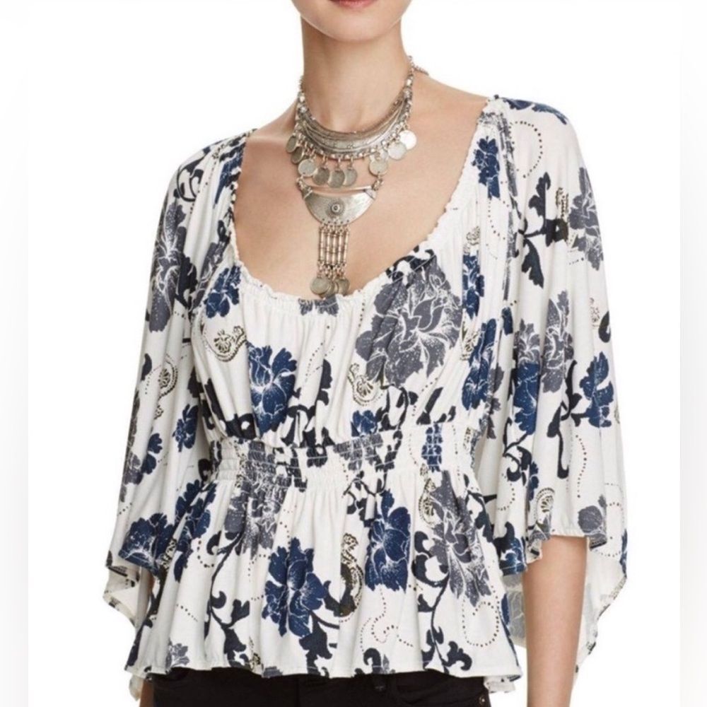 FREE PEOPLE Glenside Floral Peasant Top Size Small